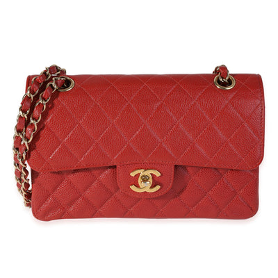 Chanel Red Quilted Caviar Small Classic Double Flap Bag