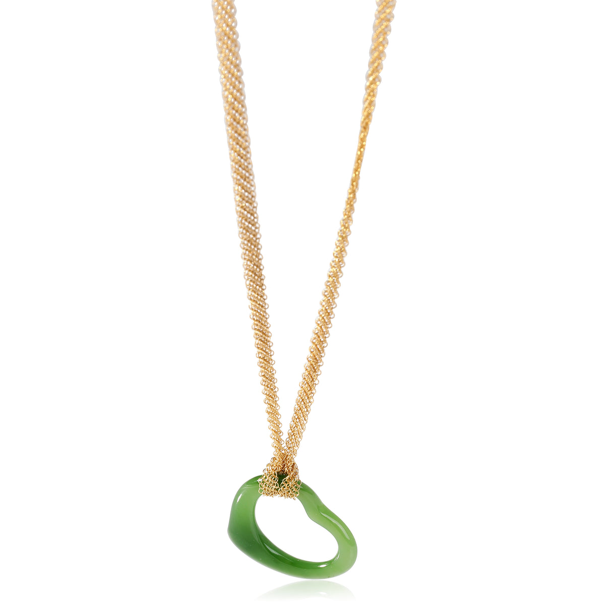 Tiffany & Co. Elsa Peretti Green Jade Open Heart Pendant in 18K Yellow Gold