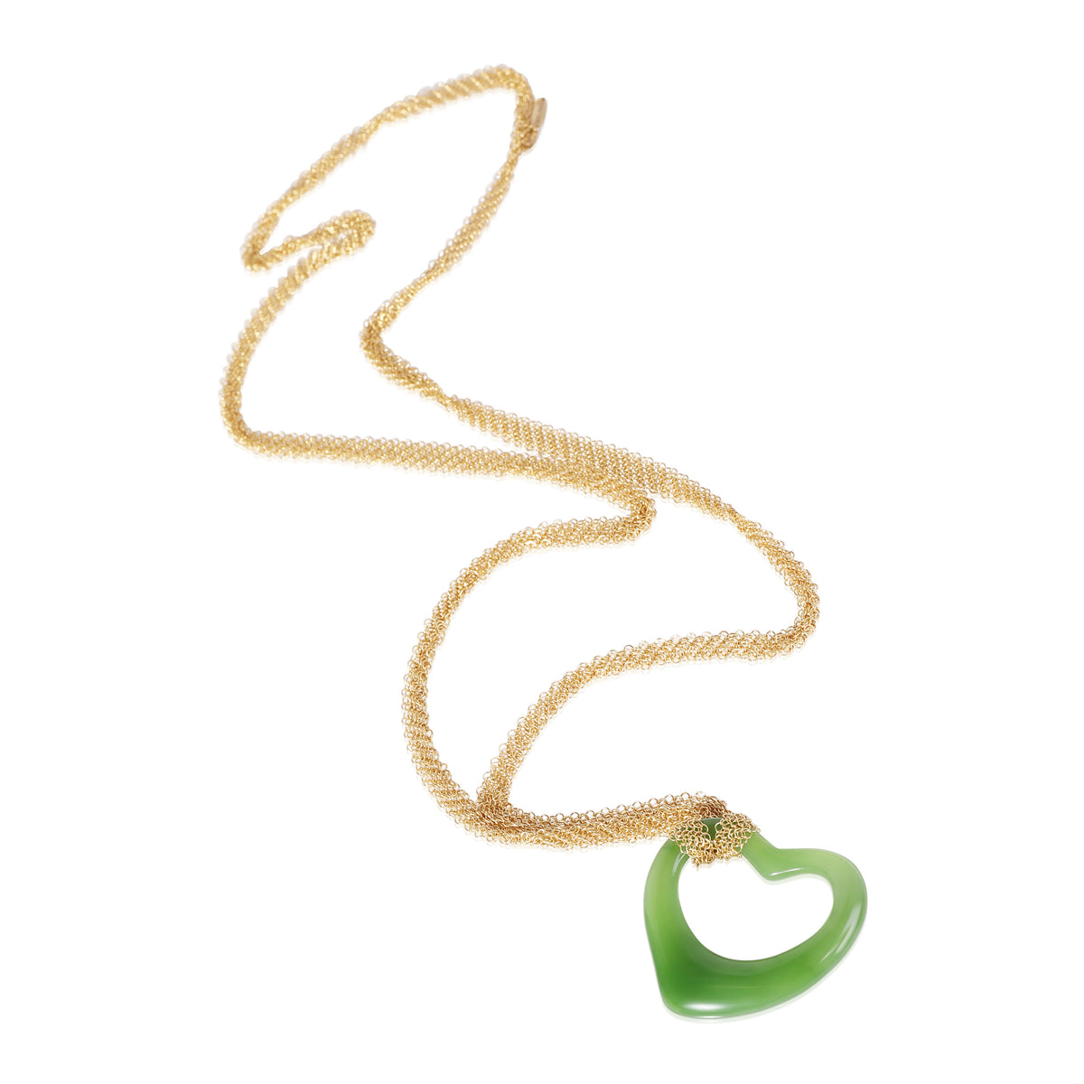 Tiffany & Co. Elsa Peretti Green Jade Open Heart Pendant in 18K Yellow Gold