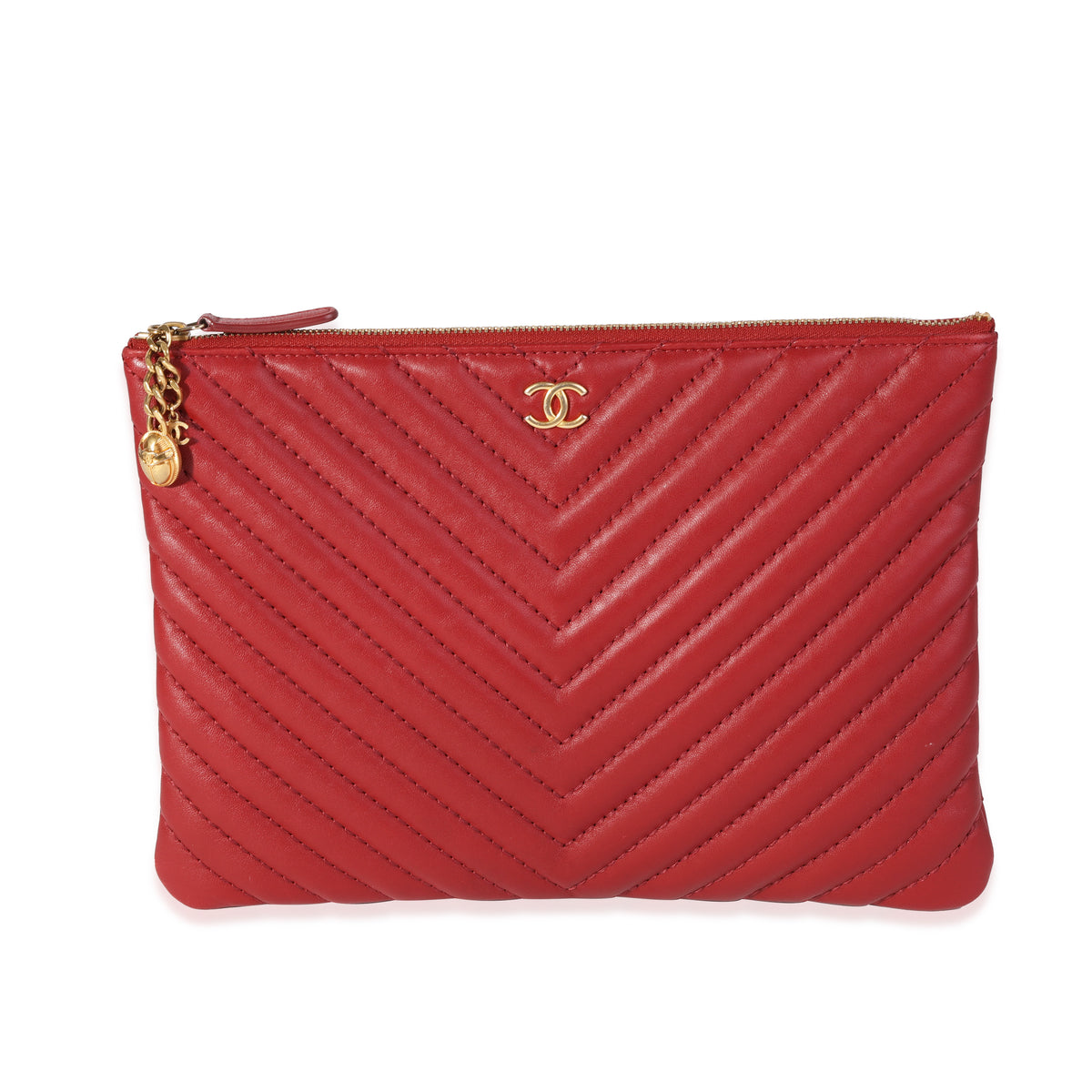 Chanel Red Chevron Quilted Lambskin O-Case