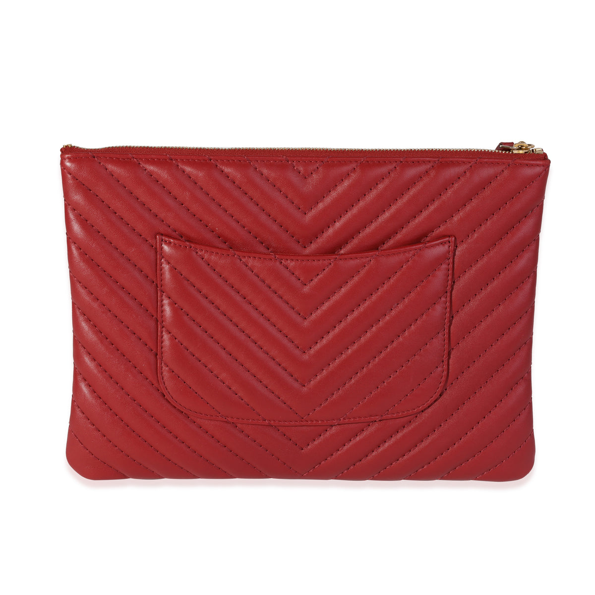 Chanel Red Chevron Quilted Lambskin O-Case