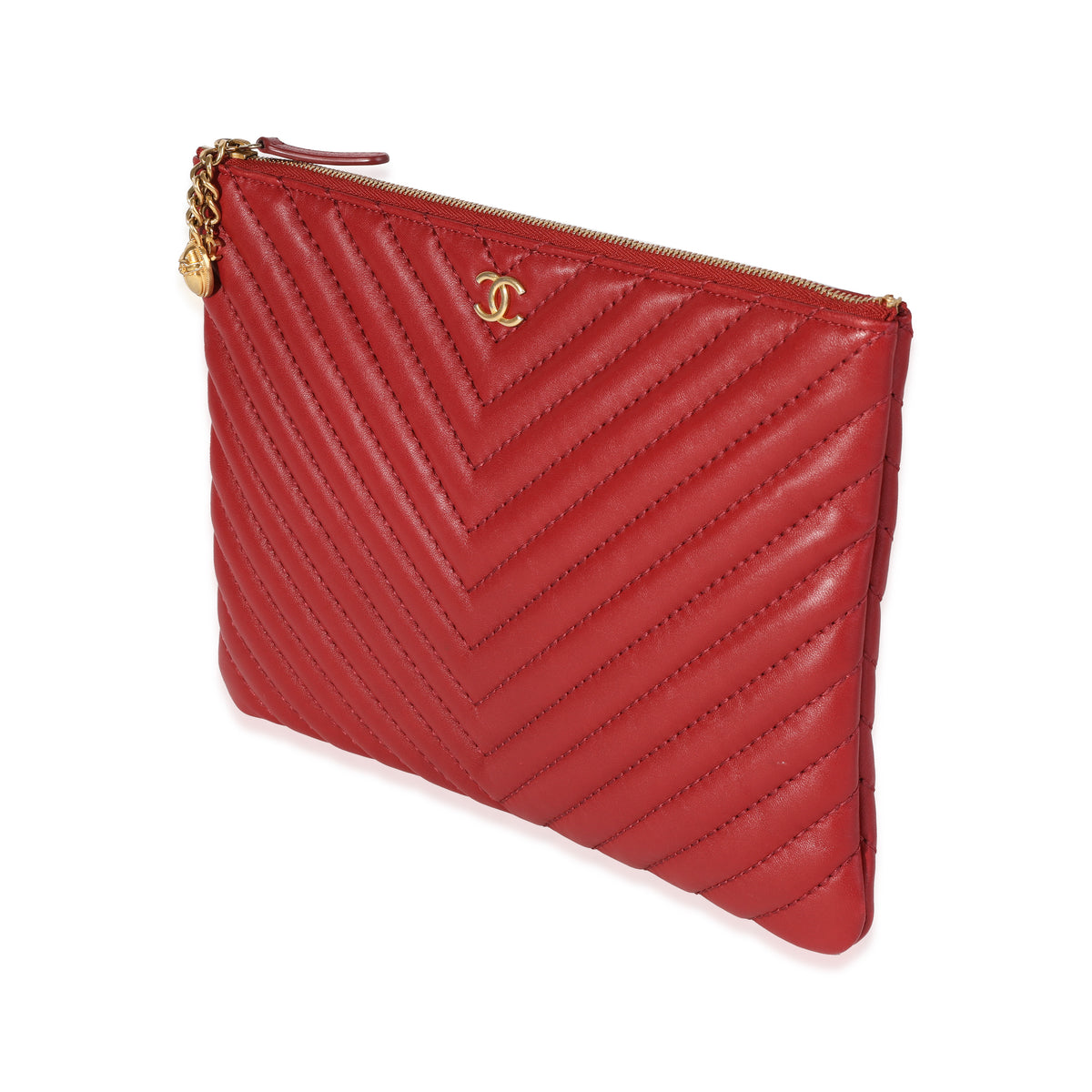 Chanel Red Chevron Quilted Lambskin O-Case