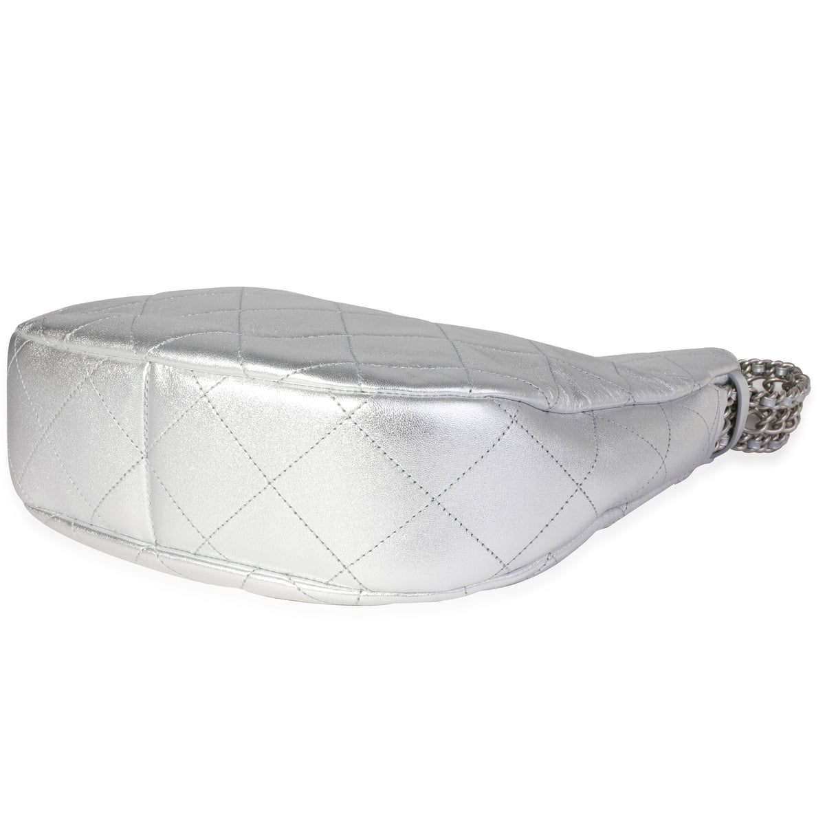 Chanel Silver Quilted Lambskin Chain Hobo