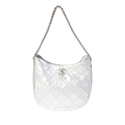 Chanel Silver Quilted Lambskin Chain Hobo