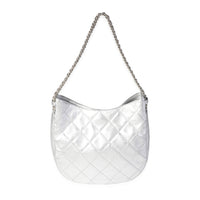 Chanel Silver Quilted Lambskin Chain Hobo