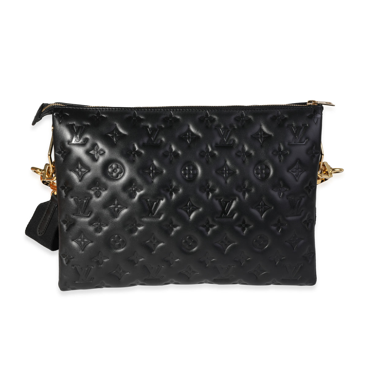 Louis Vuitton Black Embossed Monogram Lambskin Leather Coussin MM