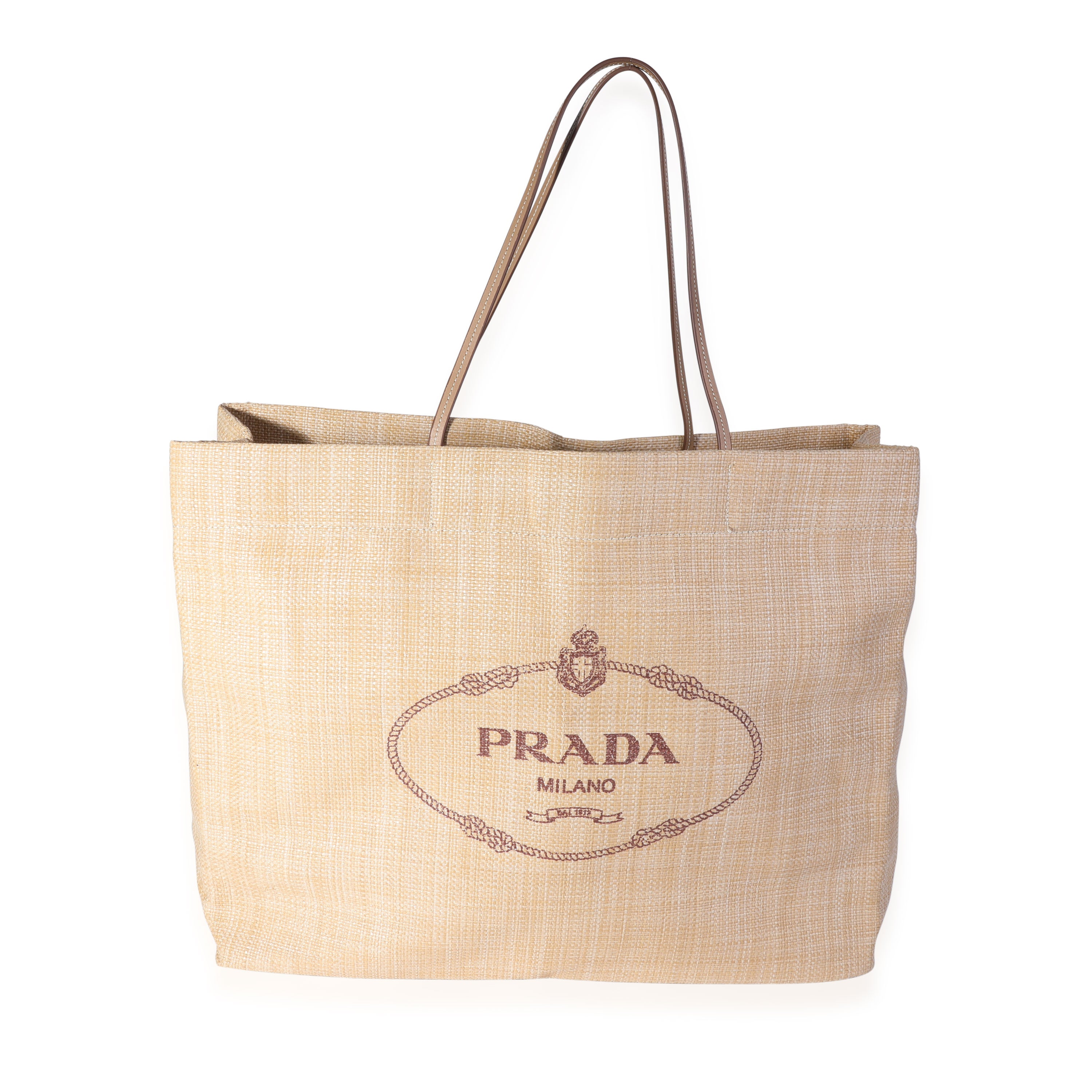 Shop Prada Raffia Tote Bag