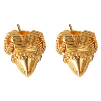 Ilias Lalaounis Rams Head Ruby Earrings in 18k Yellow Gold