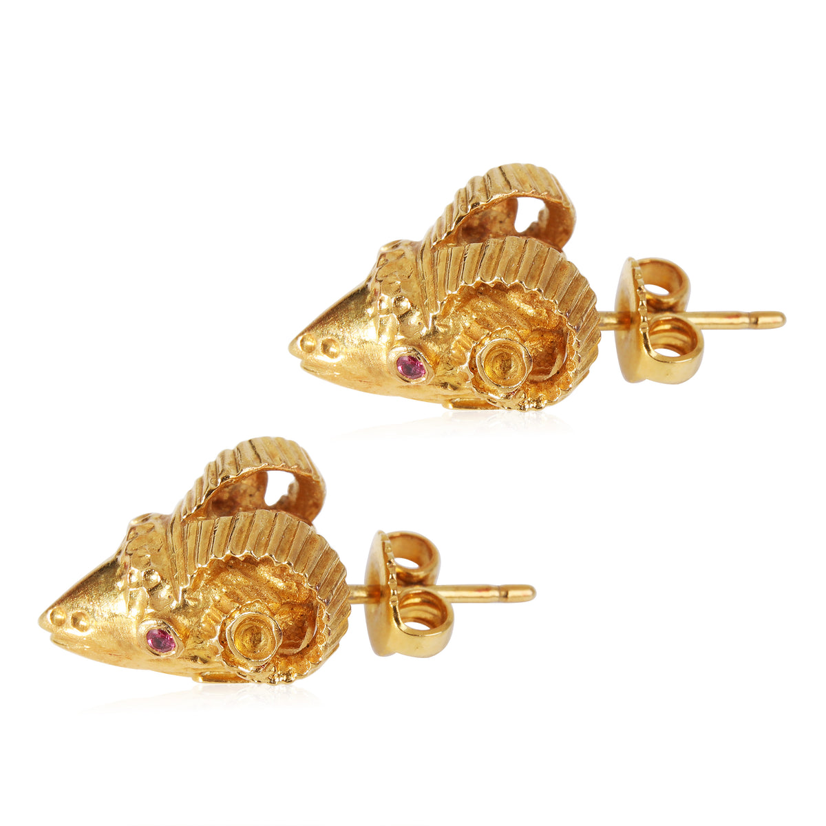 Ilias Lalaounis Rams Head Ruby Earrings in 18k Yellow Gold