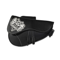 Dior x Stussy Black Grained Leather Saddle Bag