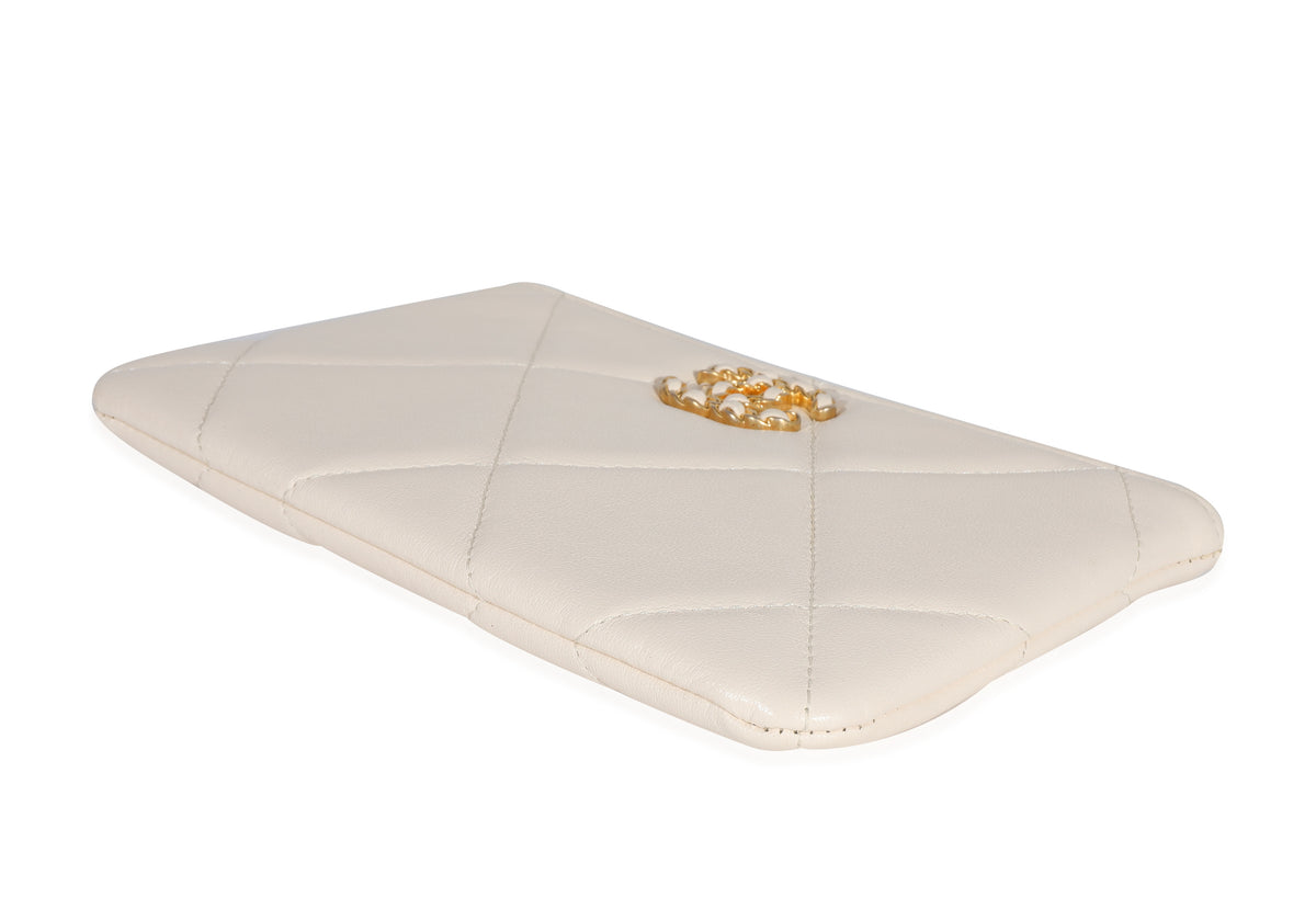 Chanel White Quilted Lambskin Chanel 19 Pouch