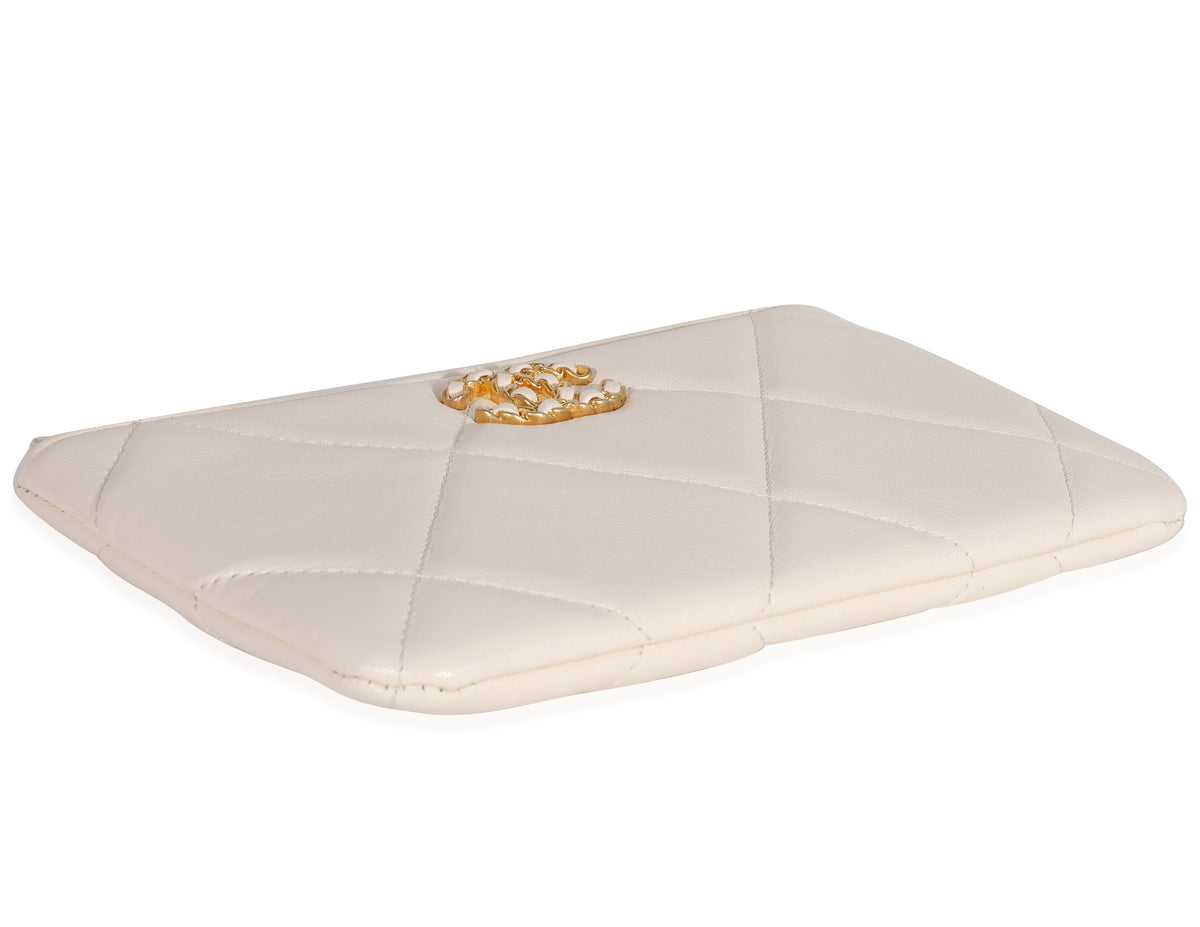 Chanel White Quilted Lambskin Chanel 19 Pouch