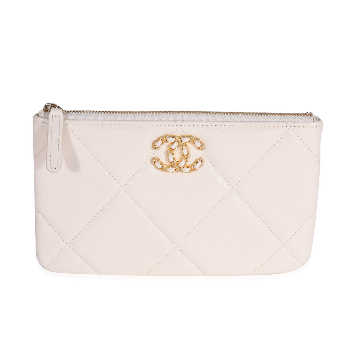 Chanel White Quilted Lambskin Chanel 19 Pouch
