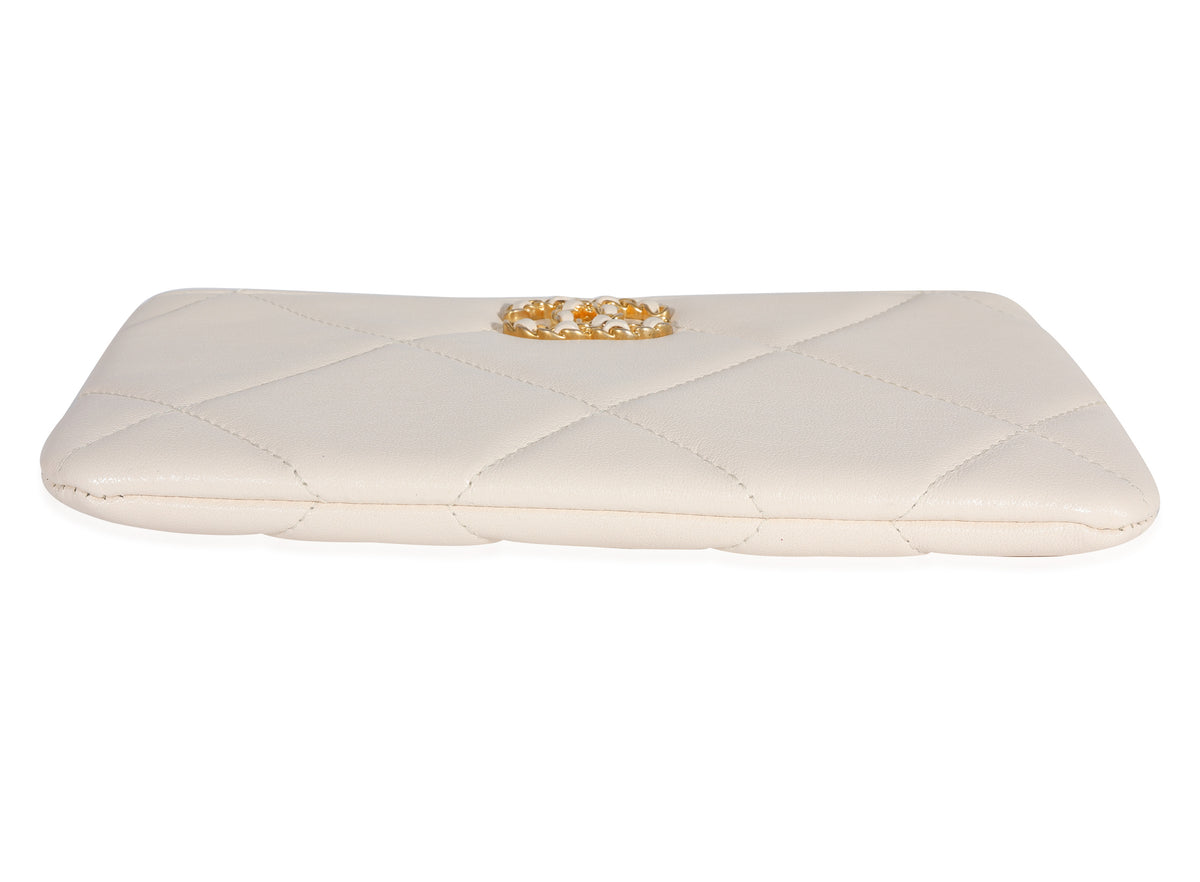 Chanel White Quilted Lambskin Chanel 19 Pouch