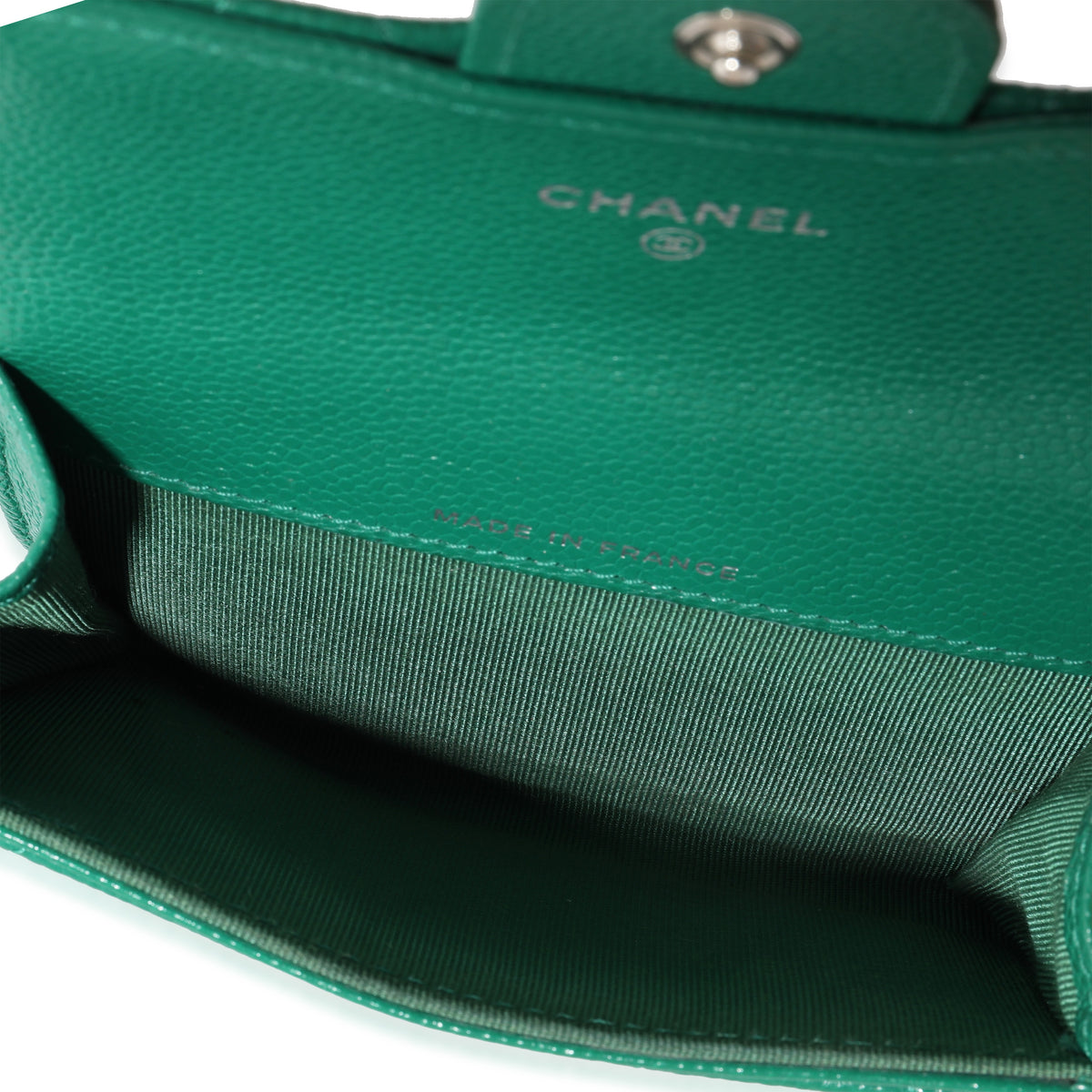 Chanel Emerald Quilted Caviar Flap Card Holder