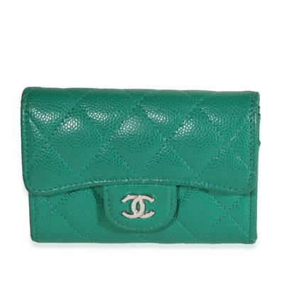 Chanel Emerald Quilted Caviar Flap Card Holder