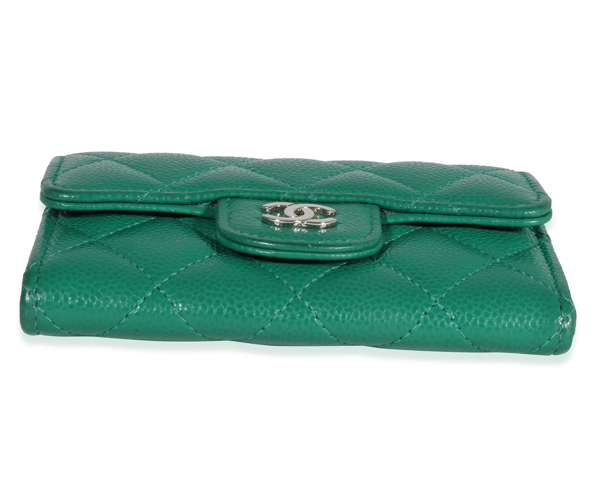 Chanel Emerald Quilted Caviar Flap Card Holder
