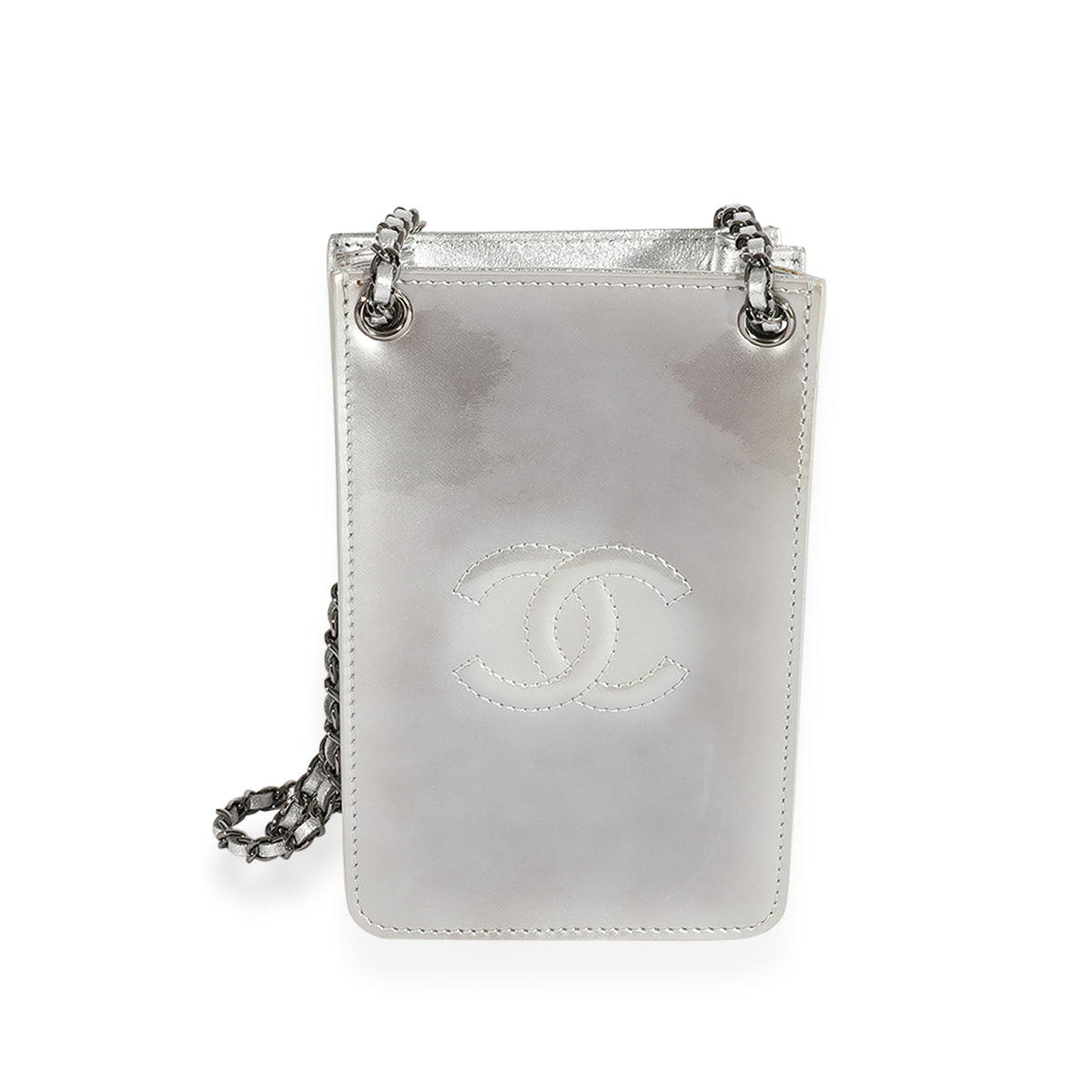 Chanel Gradient Silver Patent Leather CC O-Phone Holder Crossbody