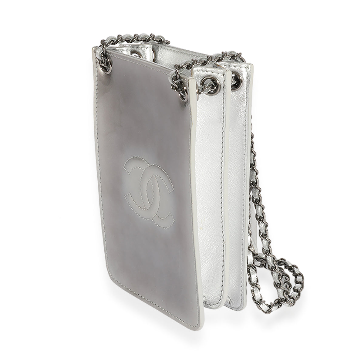 Chanel Gradient Silver Patent Leather CC O-Phone Holder Crossbody