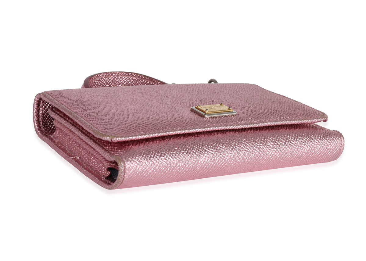 Dolce & Gabbana Metallic Pink Leather Miss Sicily Chain Wallet