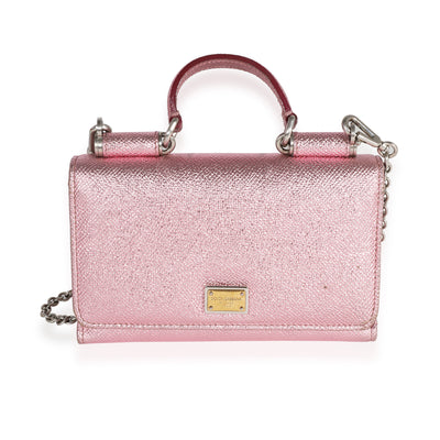 Dolce & Gabbana Metallic Pink Leather Miss Sicily Chain Wallet