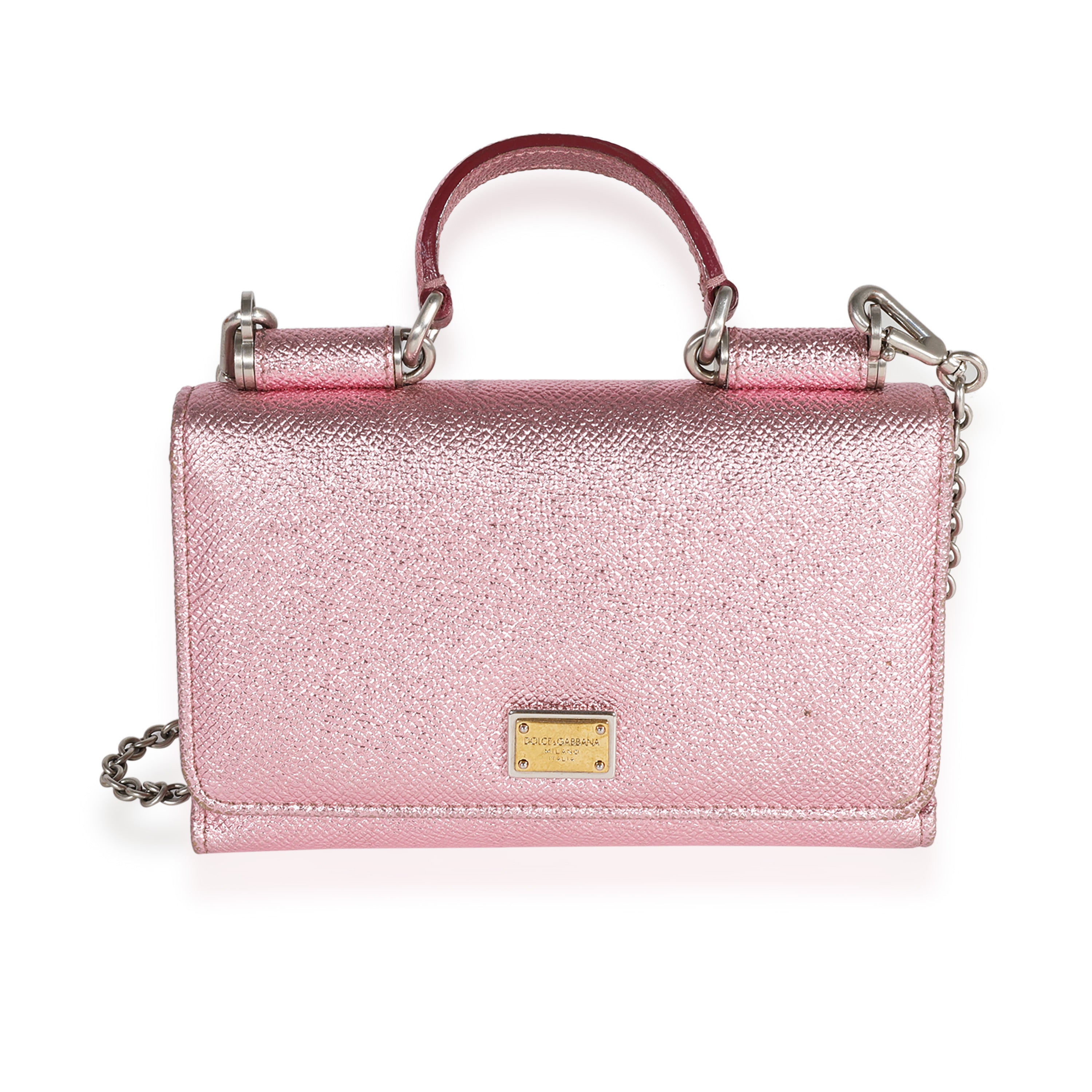 Dolce Gabbana Mini Sicily Von Bag Wallet Clutch Pink Chain