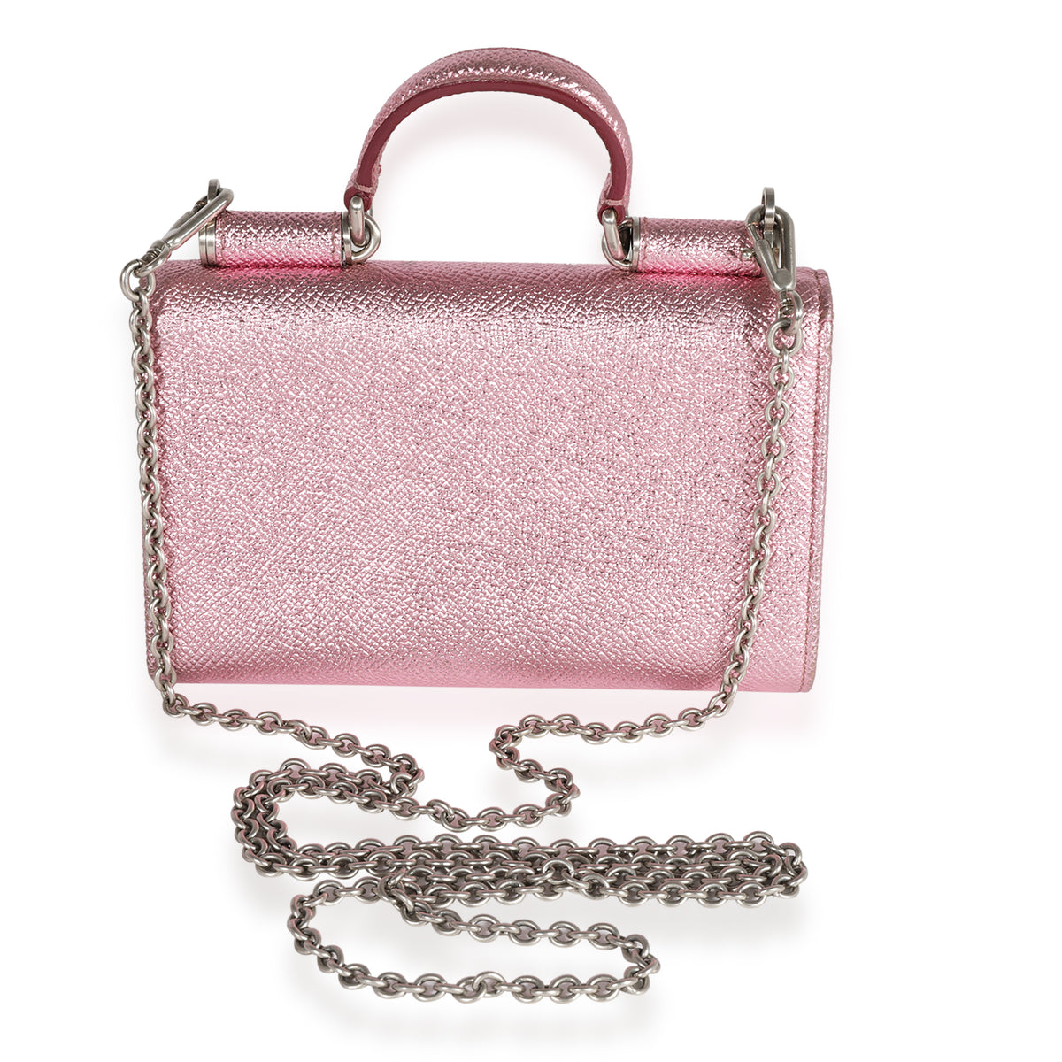 Dolce & Gabbana Metallic Pink Leather Miss Sicily Chain Wallet
