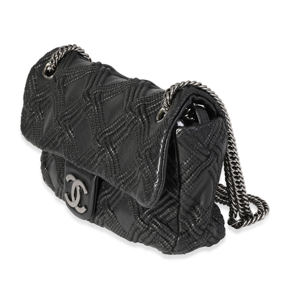 Chanel Black Woven Grid Leather Single Flap Bag, myGemma