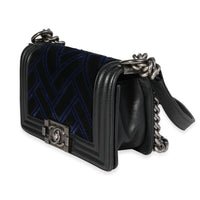 Chanel Blue Velvet & Black Calfskin Small Boy Bag