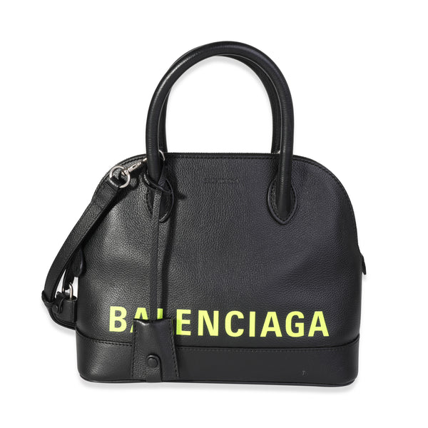 Balenciaga Black Calfskin & Yellow Logo Small Ville Top Handle Bag |  myGemma | Item #121347