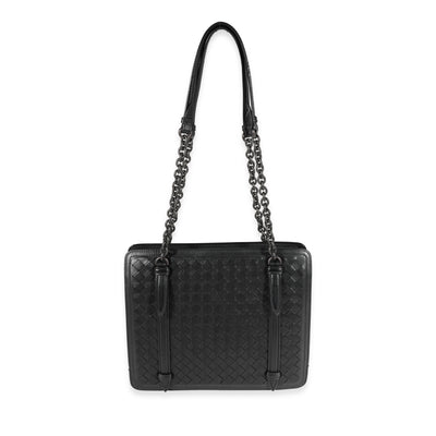 Bottega Veneta Black Intrecciato Leather Chain Shoulder Bag