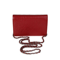 Chanel Red Camellia-Embossed Leather Wallet on Chain