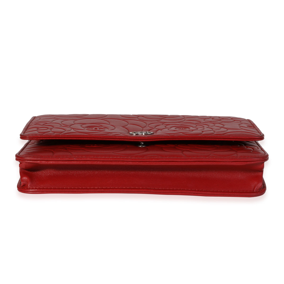 Chanel Red Camellia-Embossed Leather Wallet on Chain