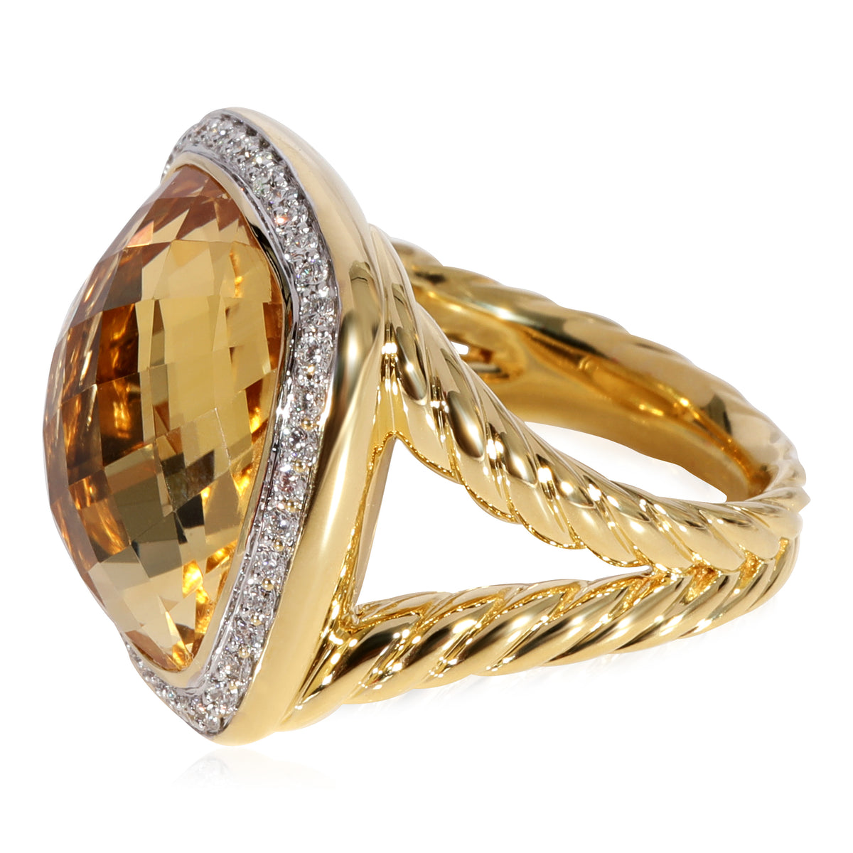 David Yurman Albion Citrine Diamond  Ring in 18k Yellow Gold 0.31 CTW