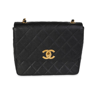 Chanel Vintage Black Quilted Caviar XL Flap Shoulder Bag