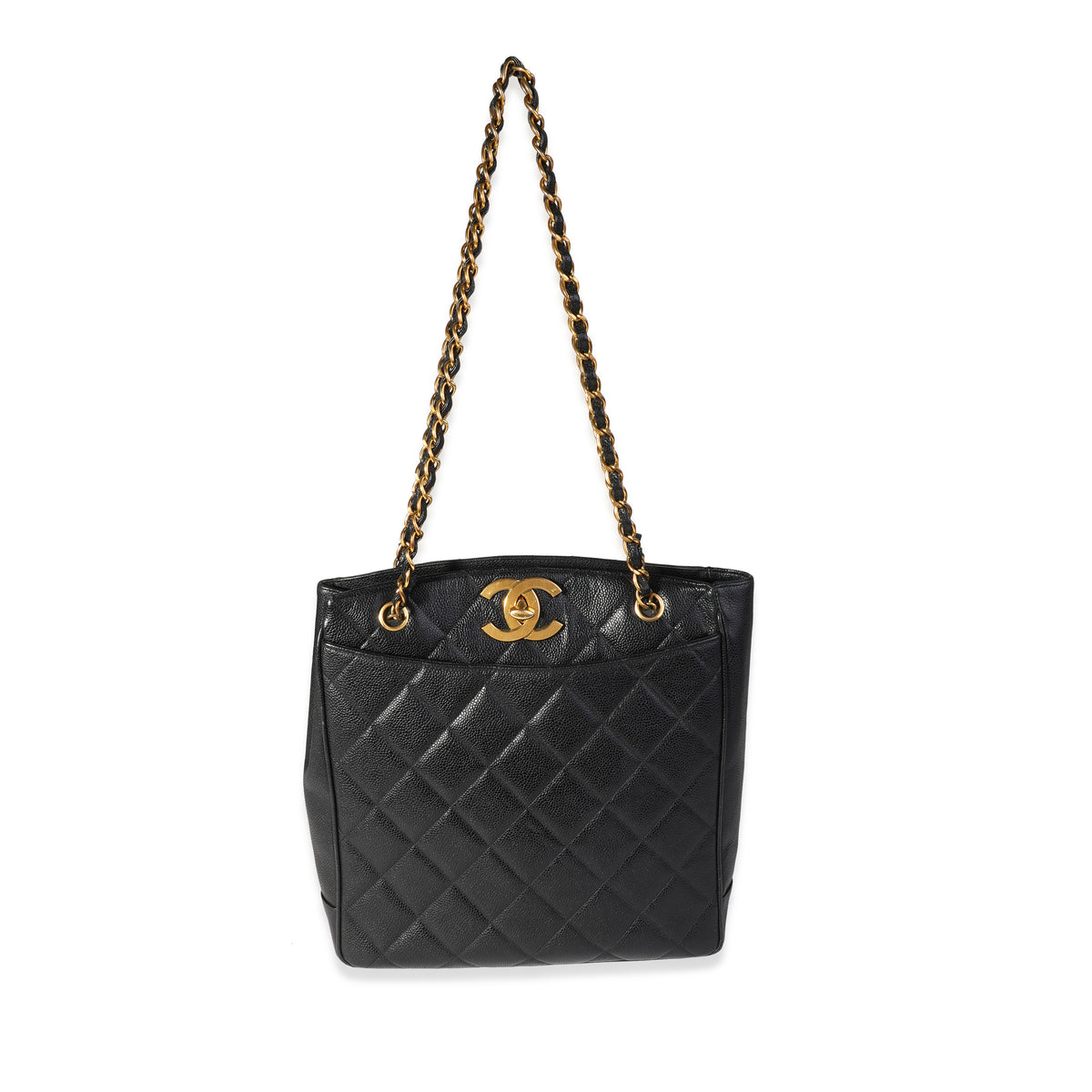 Chanel Vintage Black Quilted Caviar XL Shopping Tote