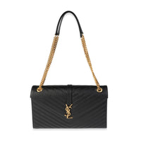 Saint Laurent Black Matelassé Leather Large Monogram Envelope Flap Bag