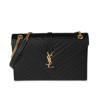 Saint Laurent Black Matelassé Leather Large Monogram Envelope Flap Bag