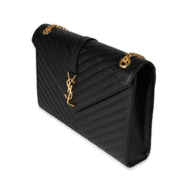 Saint Laurent Black Matelassé Leather Large Monogram Envelope Flap Bag