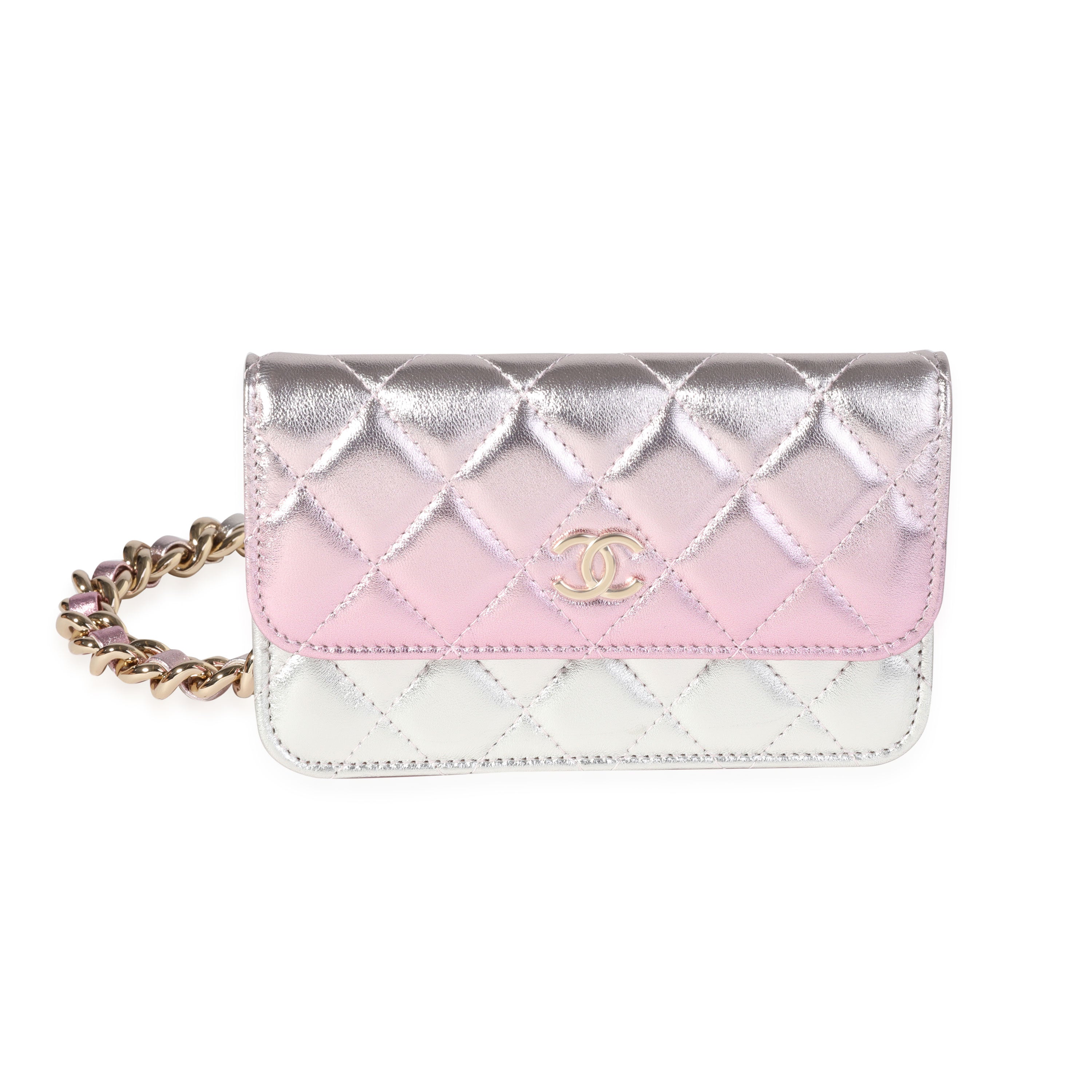 Chanel Quilted Round Clutch With Pearl Chain Iridescent Pink Lambskin –  Coco Approved Studio