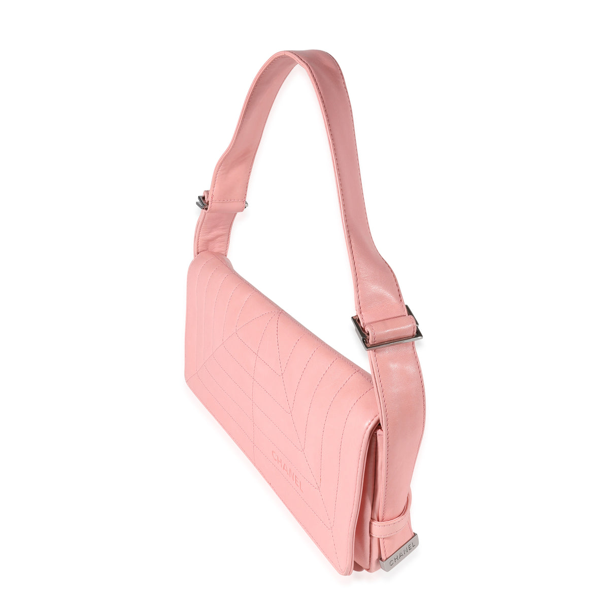 Chanel Pink Stitched Leather Flap Shoulder Bag