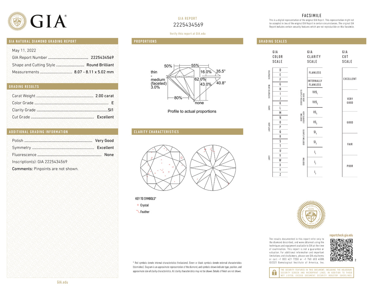 GIA Certified 2.00 Ct Round cut E SI1 Loose Diamond