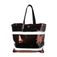 Prada Black, White, & Brown Striped Sequin Tote