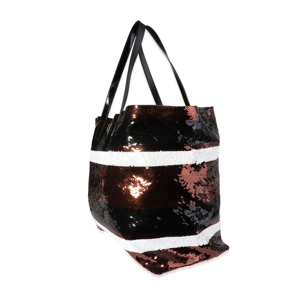 Prada Black, White, & Brown Striped Sequin Tote