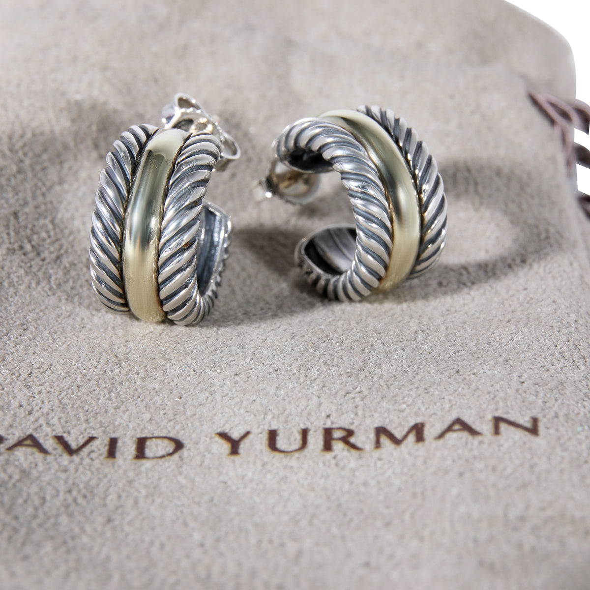 David Yurman Cable Collection Earrings in 14k Yellow Gold/Sterling Silver