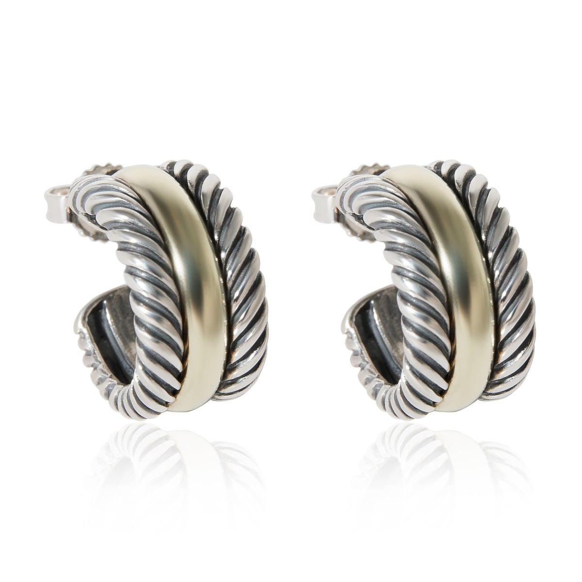 David Yurman Cable Collection Earrings in 14k Yellow Gold/Sterling Silver