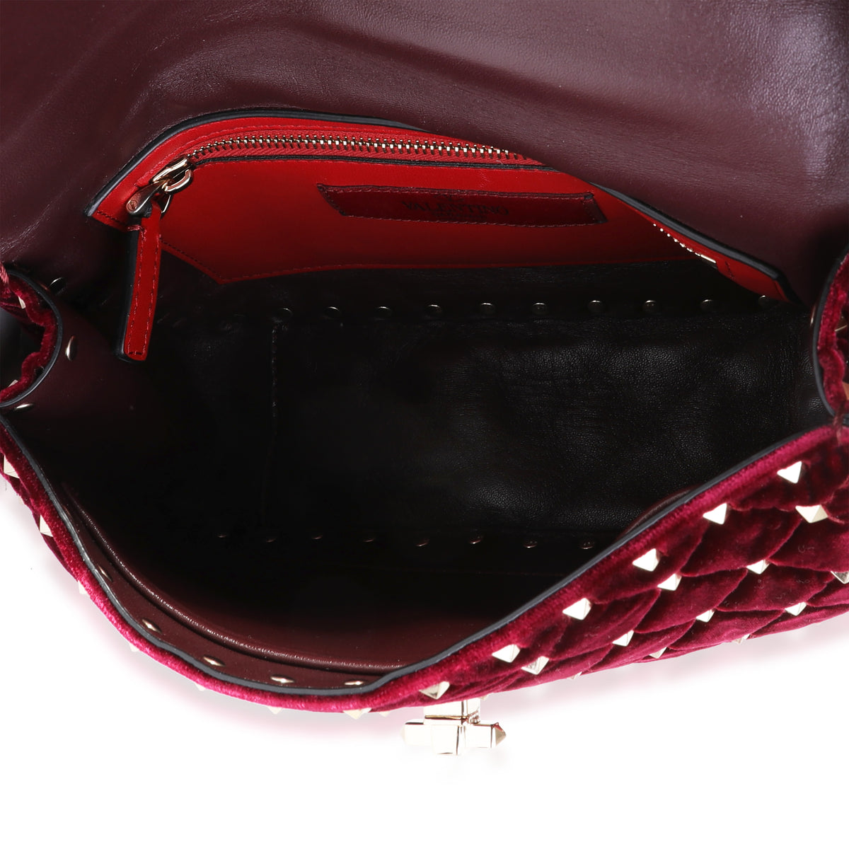 Valentino Burgundy Velvet Rockstud Spike Medium Shoulder Bag