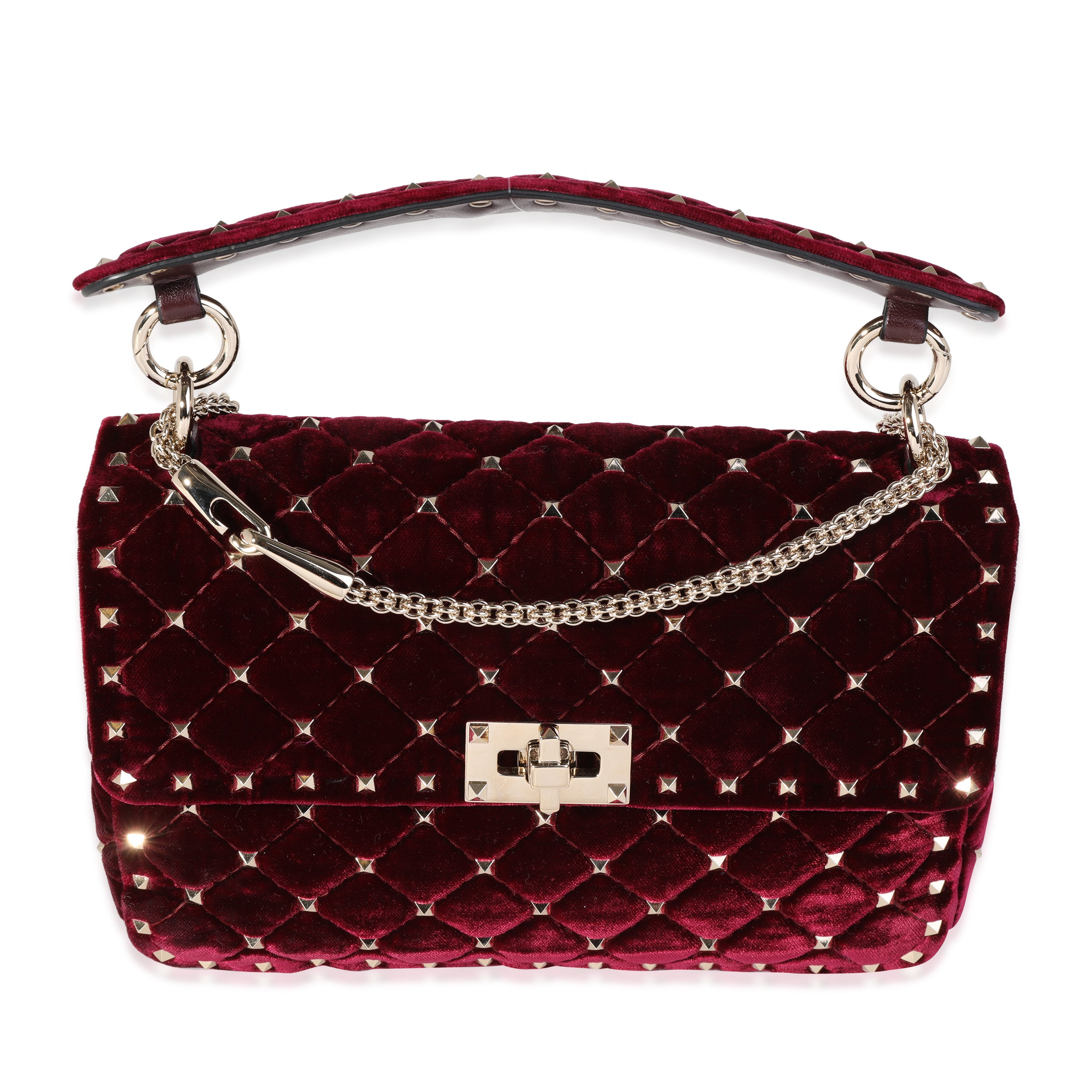 Valentino Burgundy Velvet Rockstud Spike Medium Shoulder Bag