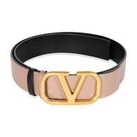 Valentino Reversible Smokey Beige & Black Shiny Calfskin 40MM Belt 90