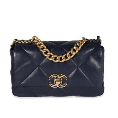 Chanel Navy Quilted Lambskin Chanel 19 Medium Flap Bag